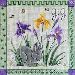 Patti Mann Gray bunny in iris garden Canvas