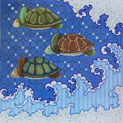 Patti Mann 3 turtles swim on waves/geometric Canvas