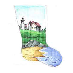 Patti Mann mini sock, seashore and lighthouse Canvas