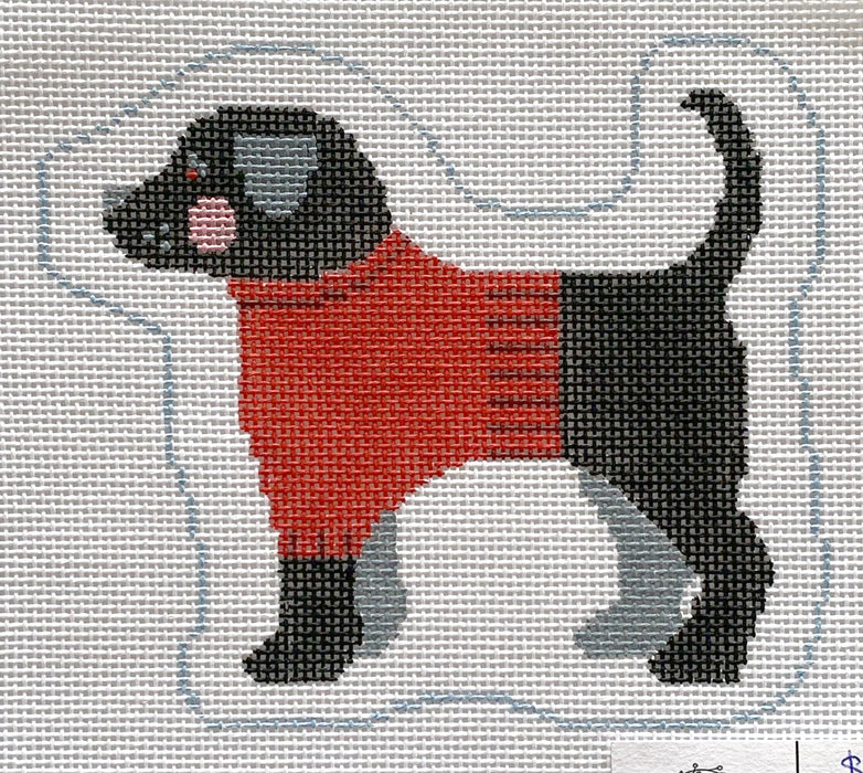 Black Lab in Red Sweater