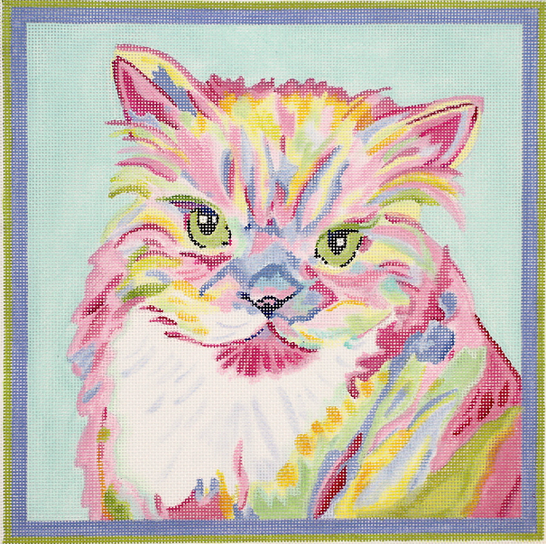 Megan Carn – Persian Cat – bright pastels on light aqua