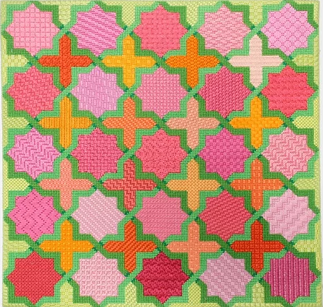 Stitch Guide for PL-140 – Moroccan Tiles – Stars & Crosses – pinks, oranges & greens