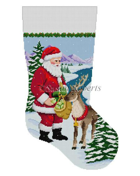 Santa Feeding Apples To Reindeer - Stocking
