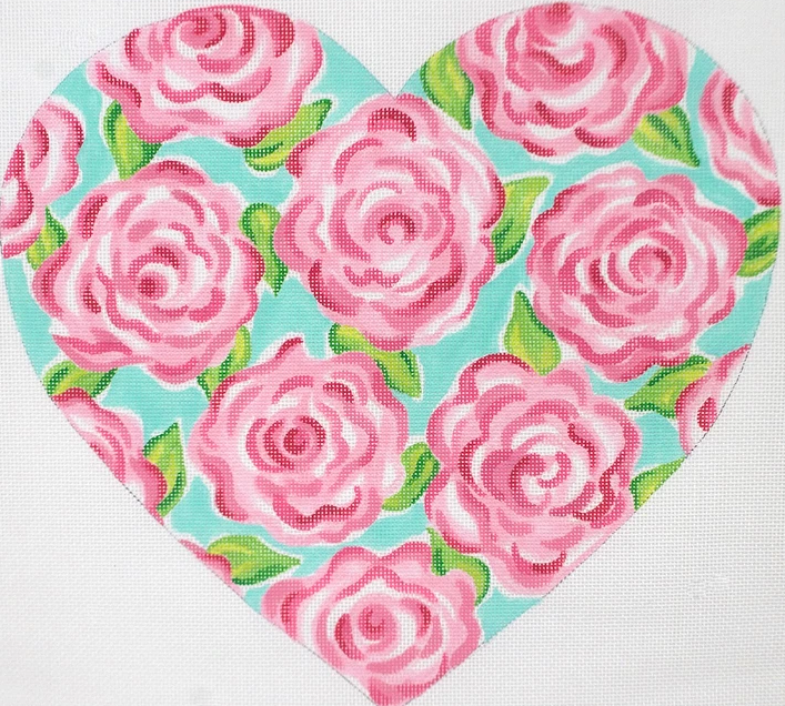 Heart – Lilly-inspired Roses – pinks & greens on turquoise