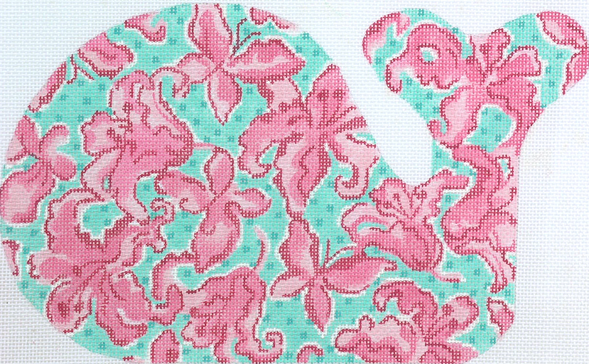 Med. Whale – Lilly-inspired Lilies & Butterflies – pinks on turquoise