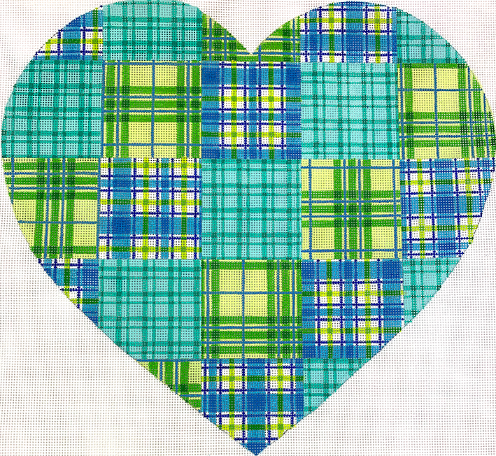 Heart – Madras patchwork – blues & greens
