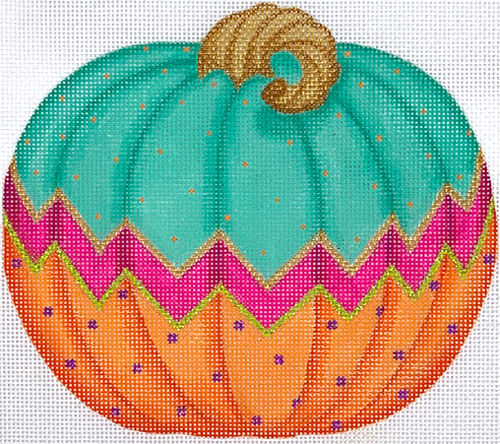 Funky Punkin Stand-up #1 – turquoise top, fuchsia zigzag, orange bottom