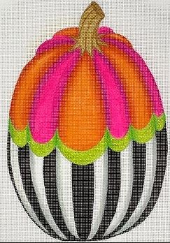 Funky Punkin Stand-up #4 – fuchsia & orange striped top, lime middle, black & white striped bottom