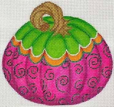 Funky Punkin Stand-up #6 – green top, orange stripe, fuchsia bottom with black swirls