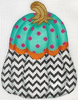 Funky Punkin Stand-up #10 – turquoise top w/ fuchsia polka dots, black/white zigzag bottom