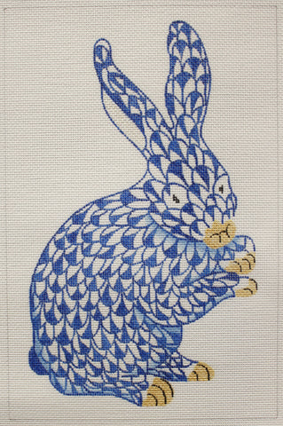 Herend-inspired Fishnet Standing Bunny – blue w/ gold