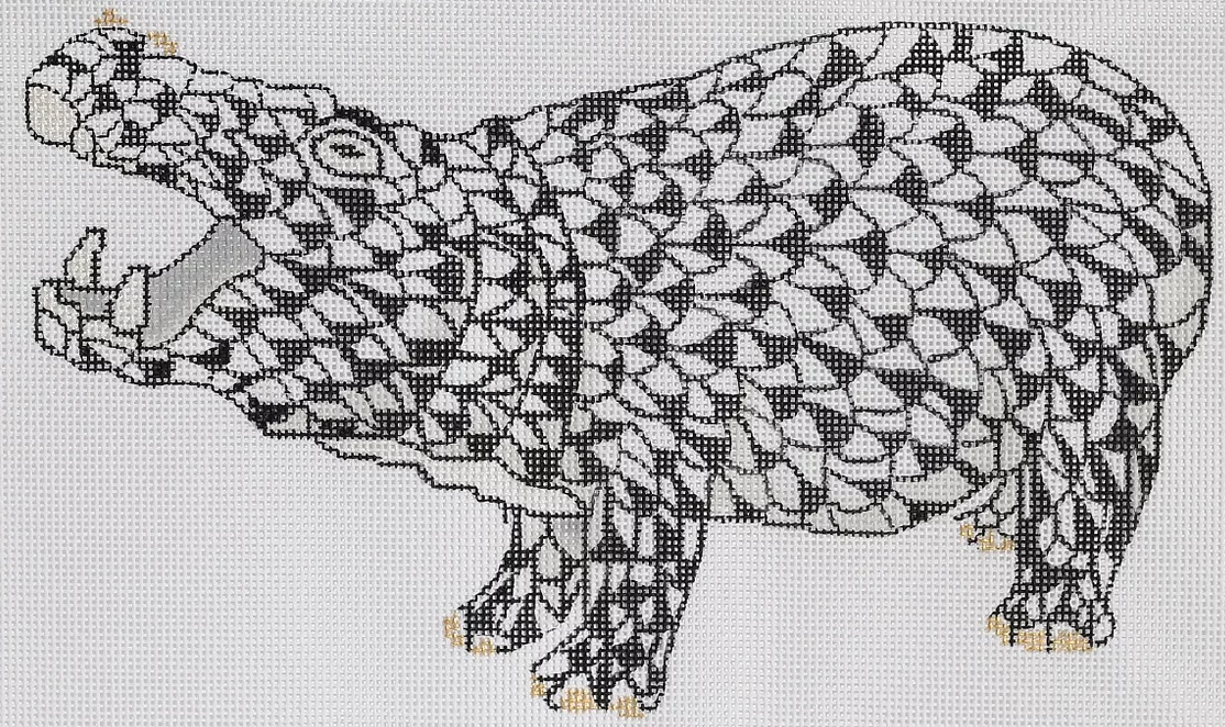 Herend-inspired Fishnet Hippo – black w/ gold