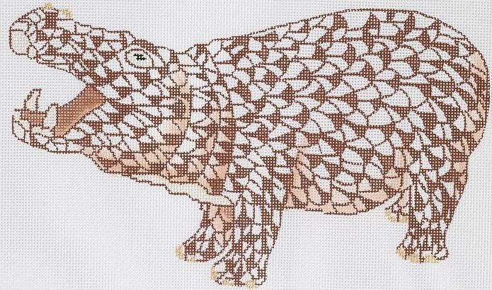 Herend-inspired Fishnet Hippo – brown w/ gold