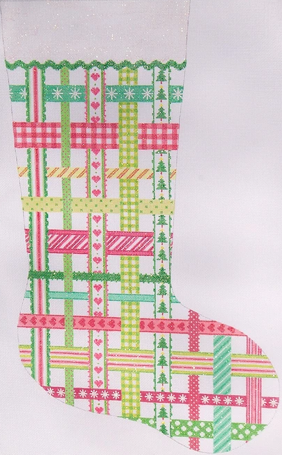 Stocking – Woven Ribbons – pinks & greens