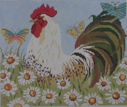 Birds of a Feather Rooster With Daisies Canvas