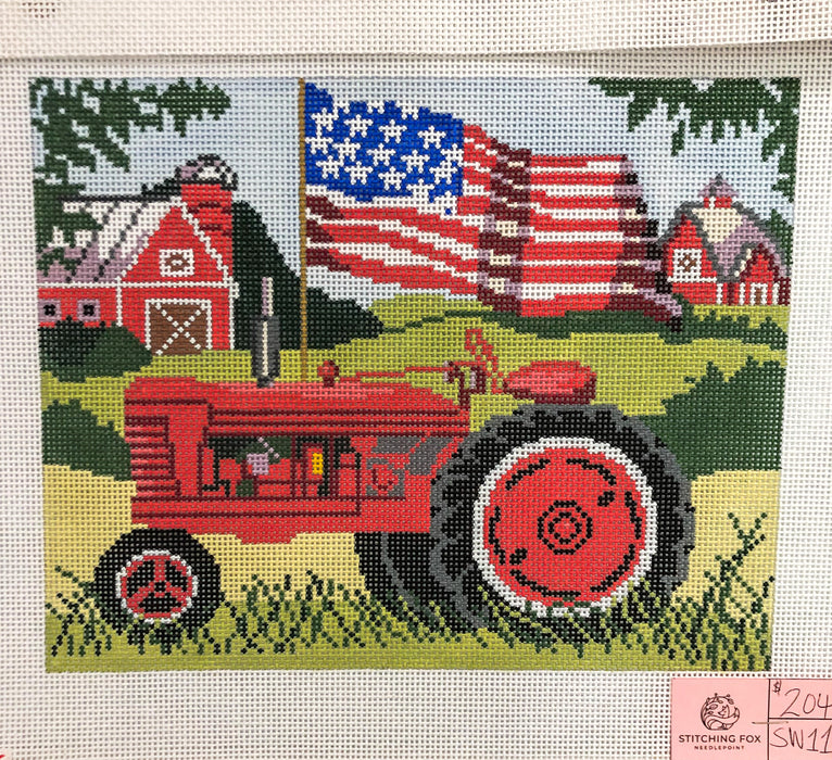 Birds of a Feather Tractor with Flag Canvas