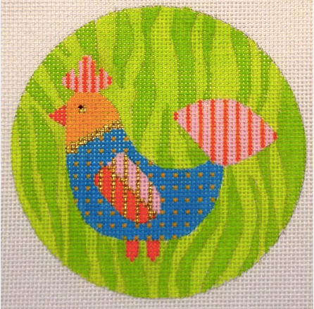 Mod Birds 4" Rnd - Green Woodgrain Background