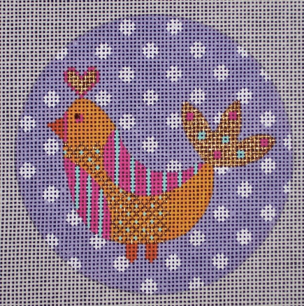 Mod Birds 4" Rnd - Org. Bird on Purple