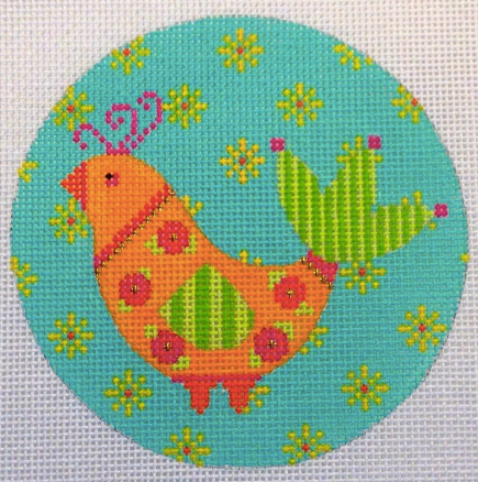 Mod Birds 4" Rnd - Teal Background