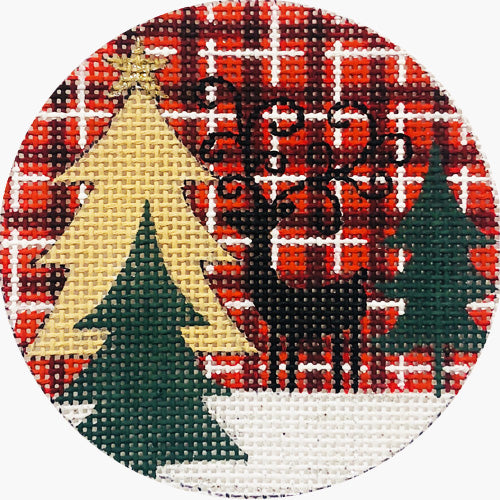 Reindeer and Tree on Plaid