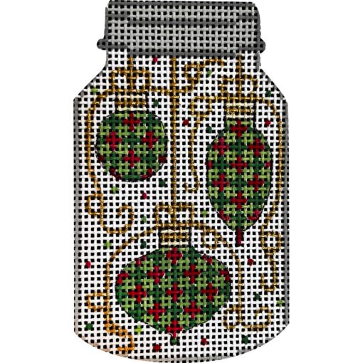 Three Ornaments In Mason Jar