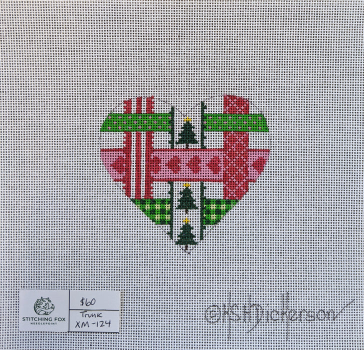 Christmas Ornament – Mini Heart – Woven Ribbons in Christmas colors