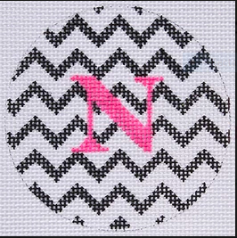 3" Round – Black & White Zigzag w/ Hot Pink Letter