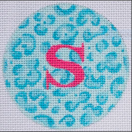 3" Round – Light & Medium Blue Leopard w/ Hot Pink Letter