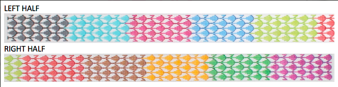 Belt – Herend-inspired Fishnet Patchwork – pink, yellow, purple, brown, aqua, lime, black, cinnabar, blue & emerald