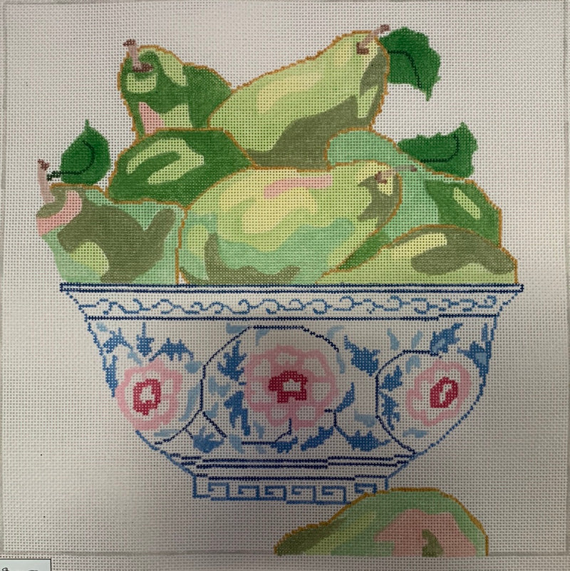 Green Pears in a Blue Bowl