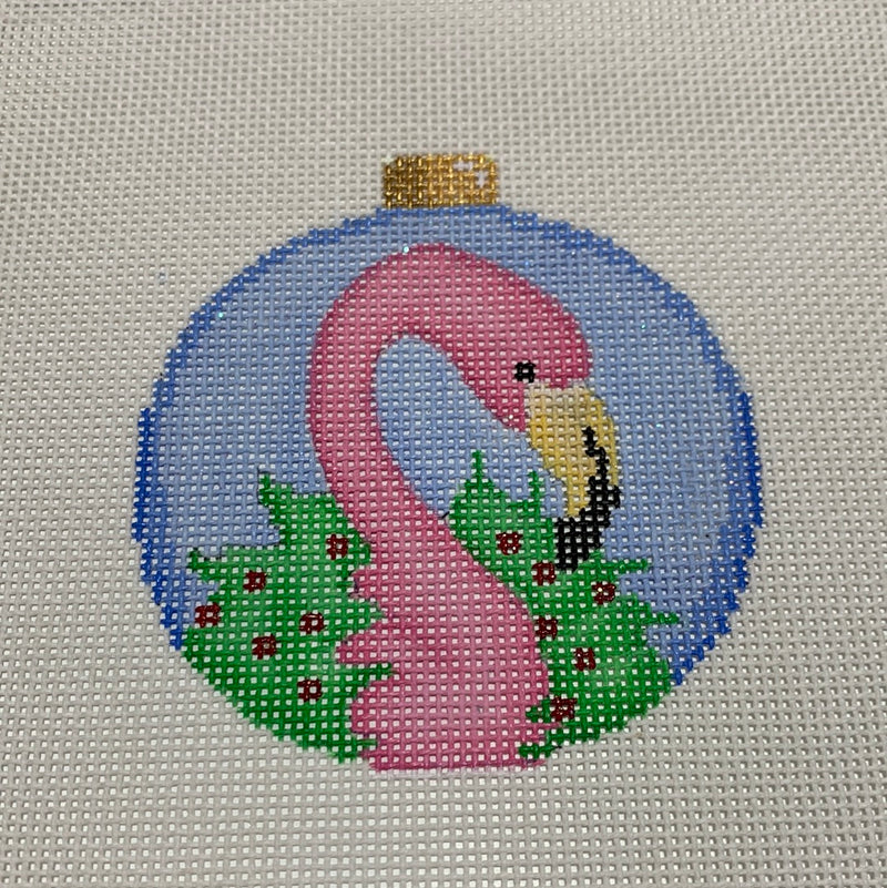 Flamingo with Wreath Ball Ornament