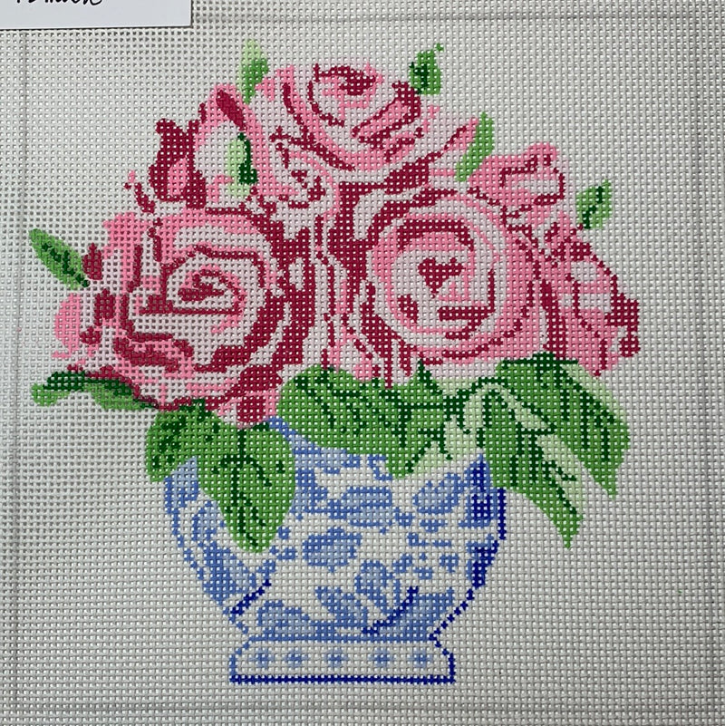 Small Blue Vase of Roses