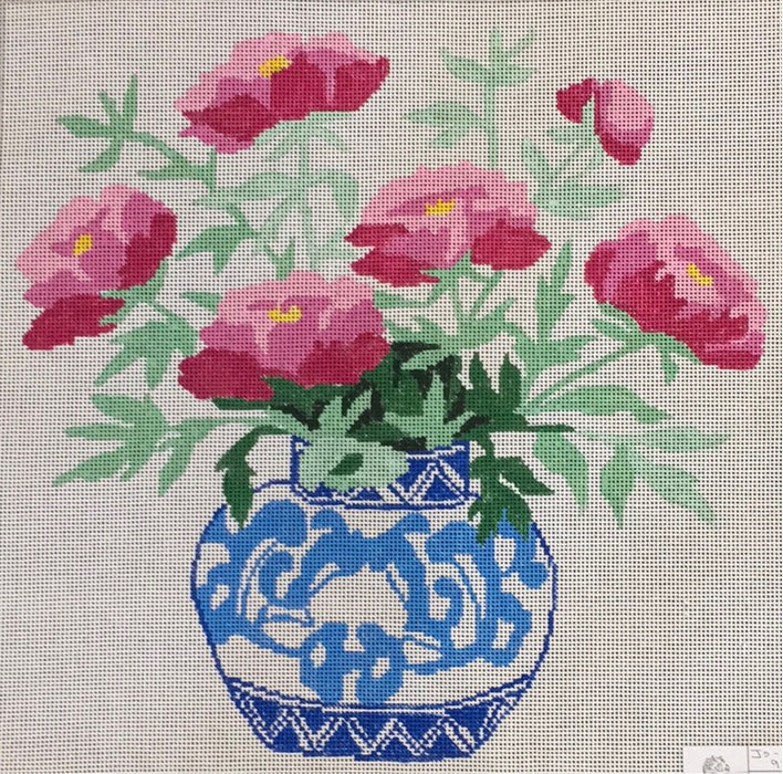 Peonies in a Blue Bowl