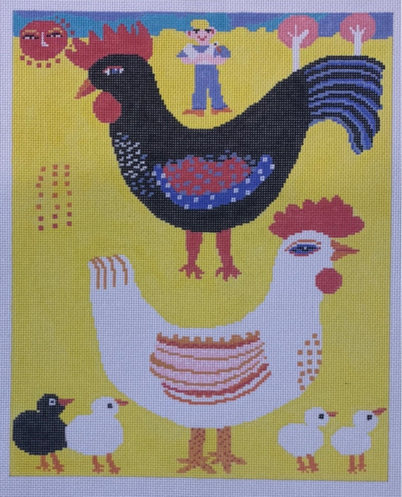 Farm Raised - Rooster & Chickens Canvas