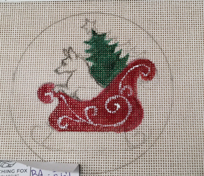 White Dog in Santa Sleigh