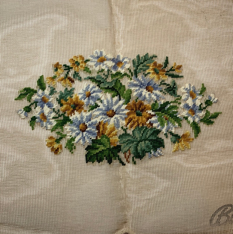 Blue & Yellow Flowers w/ Greenery - Vintage Canvas (Design Fully Stitched)