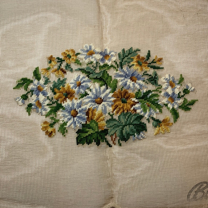 Blue & Yellow Flowers w/ Greenery - Vintage Canvas (Design Fully Stitched)