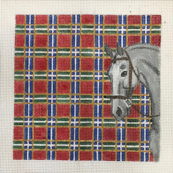 Gray Horse w/ Plaid Background