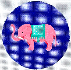 4” Round – Pink Elephant w/ Turquoise Blanket – on bright blue