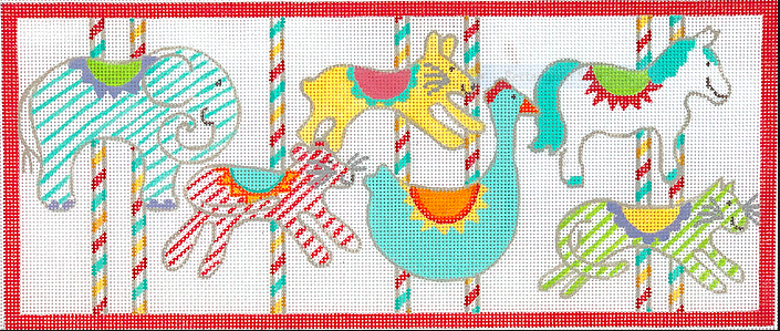 Jilly Walsh – Carousel Animals – coral, turquoise, yellow, lime, orange & lavender