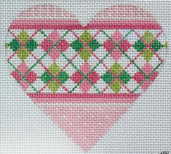 Mini Heart – Argyle – pinks & greens