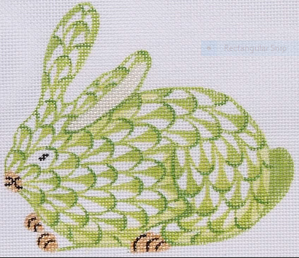 Mini Herend-style Crouching Bunny – lime w/ gold