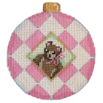 Pink Bear/Harlequin Ball Ornament