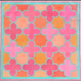 Moroccan Tiles – Quatrefoils in pinks, oranges w/ turquoise (stitch guide available)