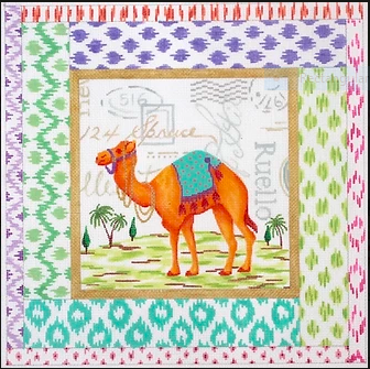 Exotic Collage – Tangerine Camel w/ Mixed Ikat Border